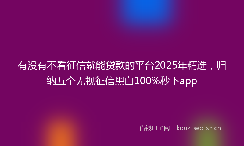有没有不看征信就能贷款的平台2025年精选，归纳五个无视征信黑白100%秒下app