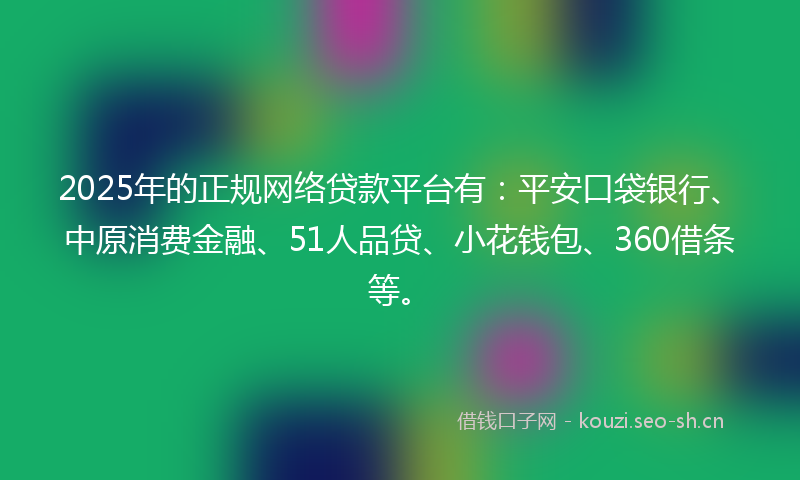 2025年的正规网络贷款平台有：平安口袋银行、中原消费金融、51人品贷、小花钱包、360借条等。