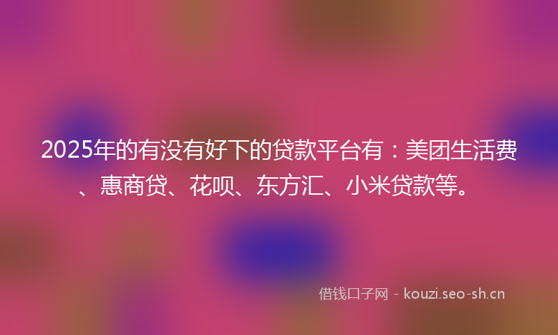 2025年的有没有好下的贷款平台有：美团生活费、惠商贷、花呗、东方汇、小米贷款等。