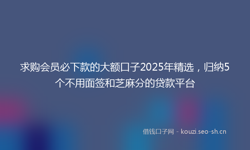 求购会员必下款的大额口子2025年精选，归纳5个不用面签和芝麻分的贷款平台