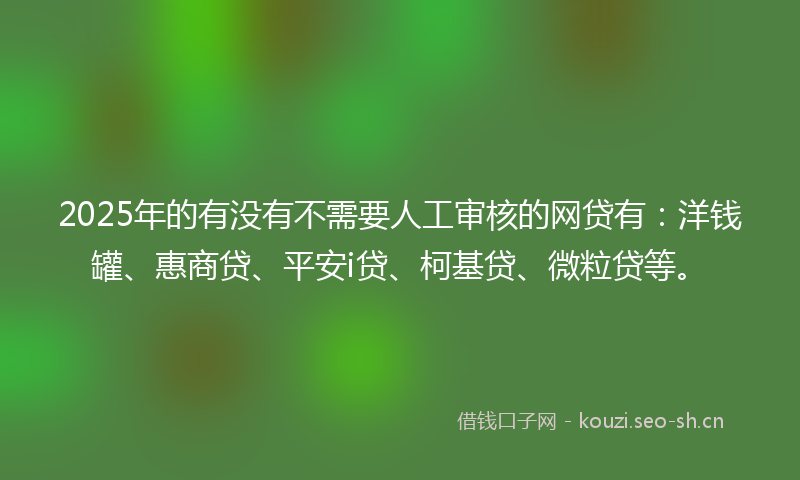 2025年的有没有不需要人工审核的网贷有:洋钱罐、惠商贷、平安i贷、柯基贷、微粒贷等。