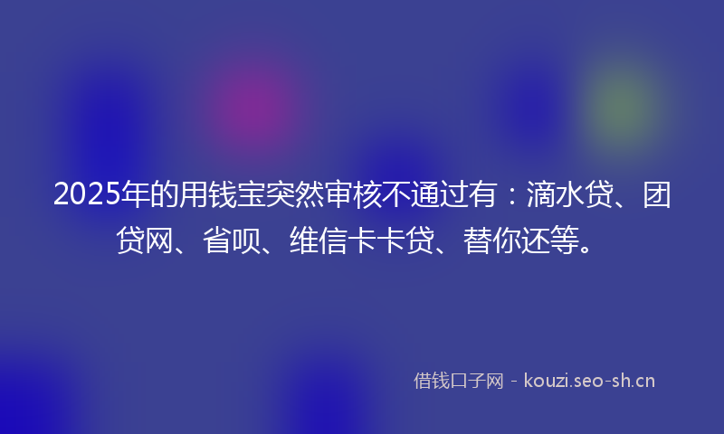 2025年的用钱宝突然审核不通过有:滴水贷、团贷网、省呗、维信卡卡贷、替你还等。