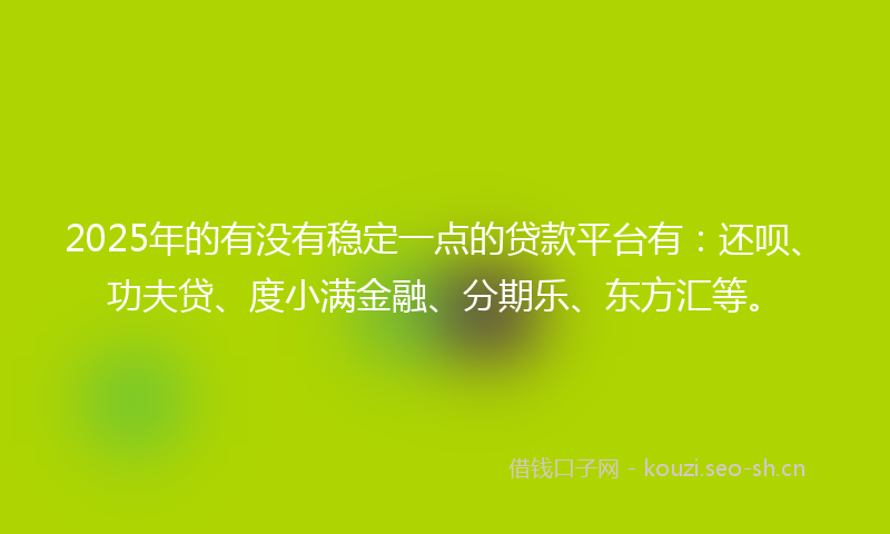 2025年的有没有稳定一点的贷款平台有:还呗、功夫贷、度小满金融、分期乐、东方汇等。