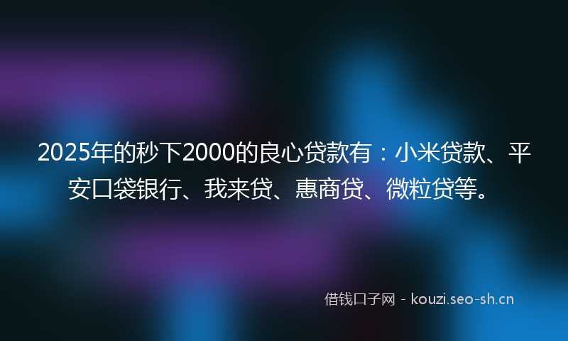 2025年的秒下2000的良心贷款有:小米贷款、平安口袋银行、我来贷、惠商贷、微粒贷等。
