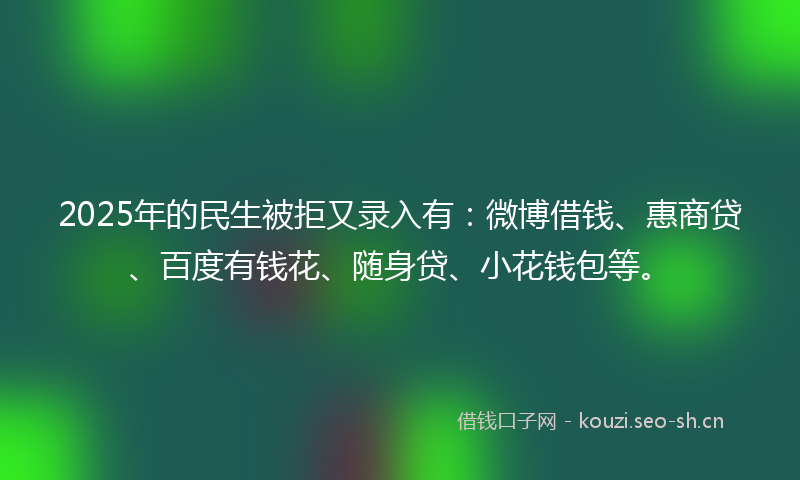 2025年的民生被拒又录入有：微博借钱、惠商贷、百度有钱花、随身贷、小花钱包等。