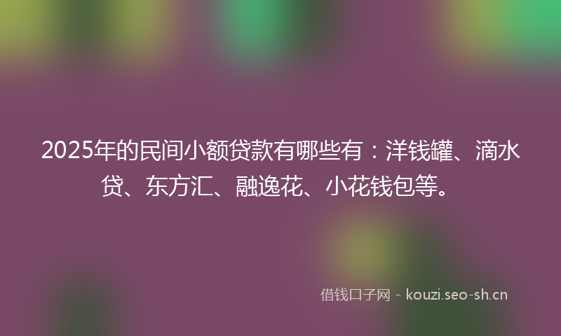 2025年的民间小额贷款有哪些有:洋钱罐、滴水贷、东方汇、融逸花、小花钱包等。