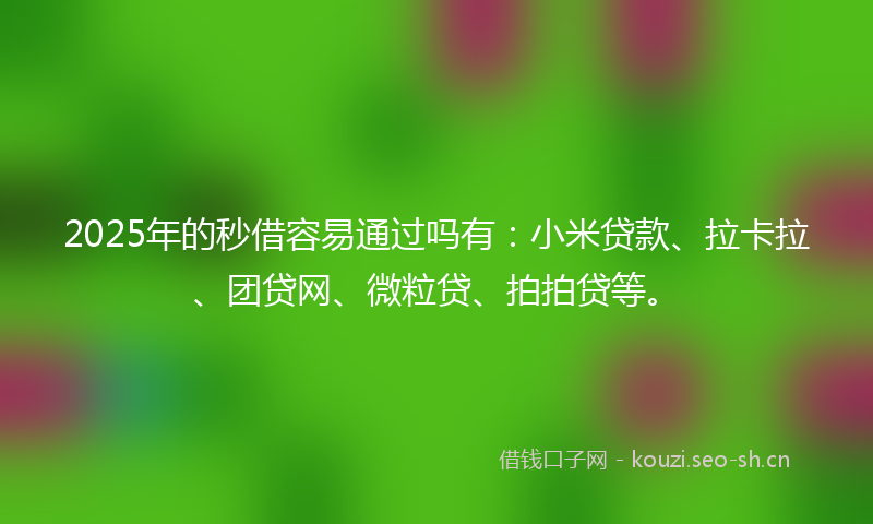 2025年的秒借容易通过吗有：小米贷款、拉卡拉、团贷网、微粒贷、拍拍贷等。