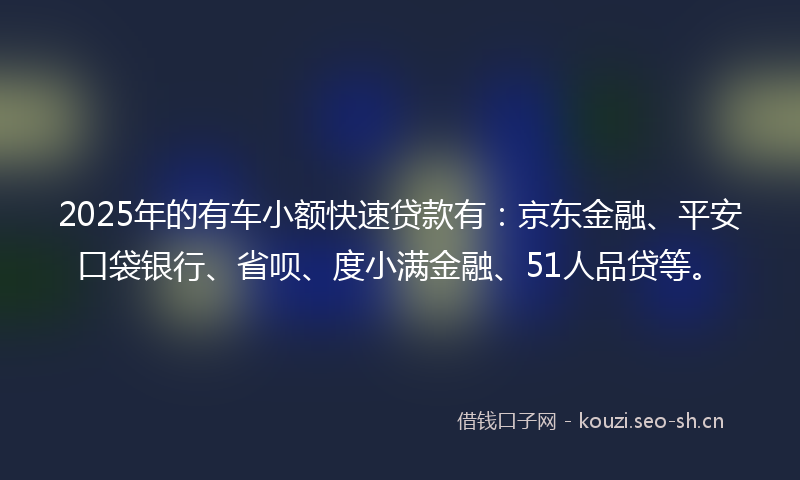 2025年的有车小额快速贷款有：京东金融、平安口袋银行、省呗、度小满金融、51人品贷等。