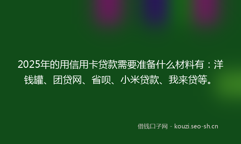 2025年的用信用卡贷款需要准备什么材料有：洋钱罐、团贷网、省呗、小米贷款、我来贷等。