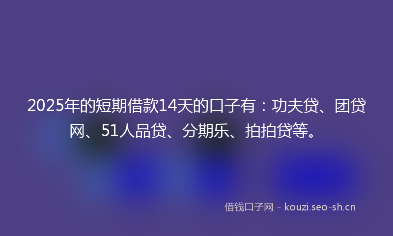 2025年的短期借款14天的口子有：功夫贷、团贷网、51人品贷、分期乐、拍拍贷等。