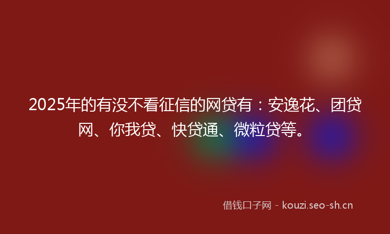 2025年的有没不看征信的网贷有：安逸花、团贷网、你我贷、快贷通、微粒贷等。