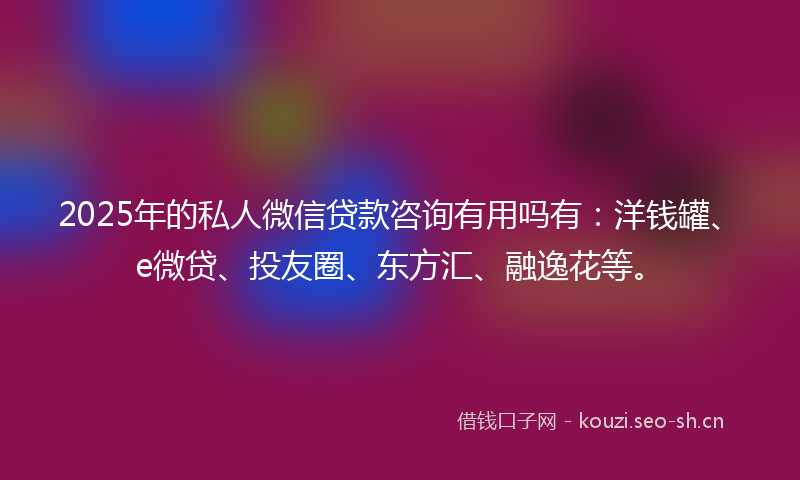 2025年的私人微信贷款咨询有用吗有：洋钱罐、e微贷、投友圈、东方汇、融逸花等。