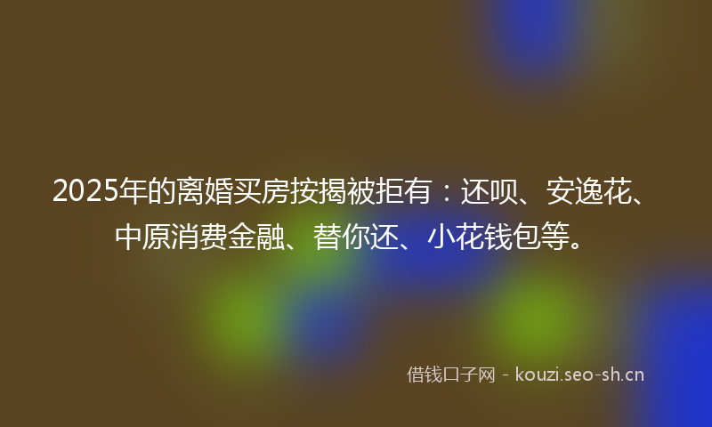 2025年的离婚买房按揭被拒有：还呗、安逸花、中原消费金融、替你还、小花钱包等。