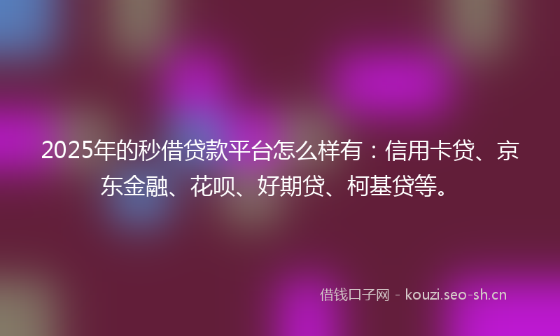 2025年的秒借贷款平台怎么样有：信用卡贷、京东金融、花呗、好期贷、柯基贷等。
