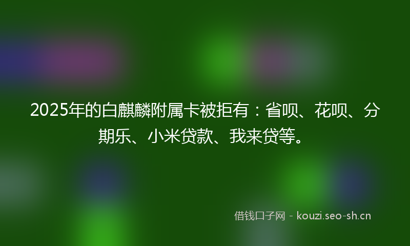 2025年的白麒麟附属卡被拒有：省呗、花呗、分期乐、小米贷款、我来贷等。