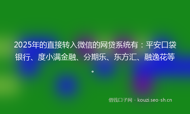2025年的直接转入微信的网贷系统有：平安口袋银行、度小满金融、分期乐、东方汇、融逸花等。