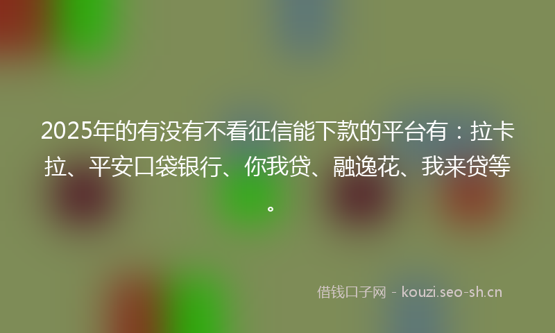 2025年的有没有不看征信能下款的平台有：拉卡拉、平安口袋银行、你我贷、融逸花、我来贷等。