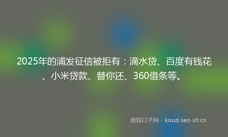 2025年的浦发征信被拒有：滴水贷、百度有钱花、小米贷款、替你还、360借条等。