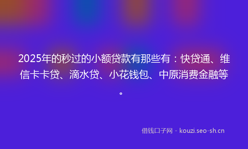 2025年的秒过的小额贷款有那些有：快贷通、维信卡卡贷、滴水贷、小花钱包、中原消费金融等。