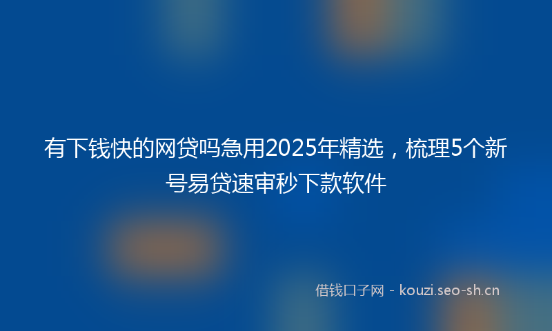 有下钱快的网贷吗急用2025年精选，梳理5个新号易贷速审秒下款软件
