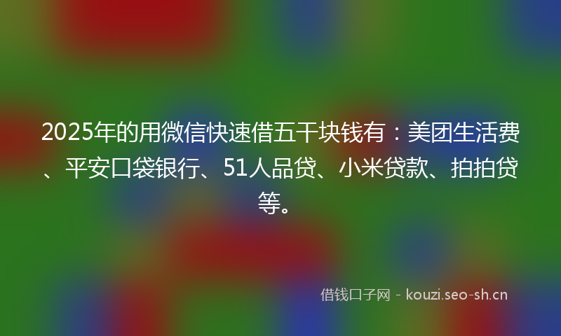 2025年的用微信快速借五干块钱有:美团生活费、平安口袋银行、51人品贷、小米贷款、拍拍贷等。