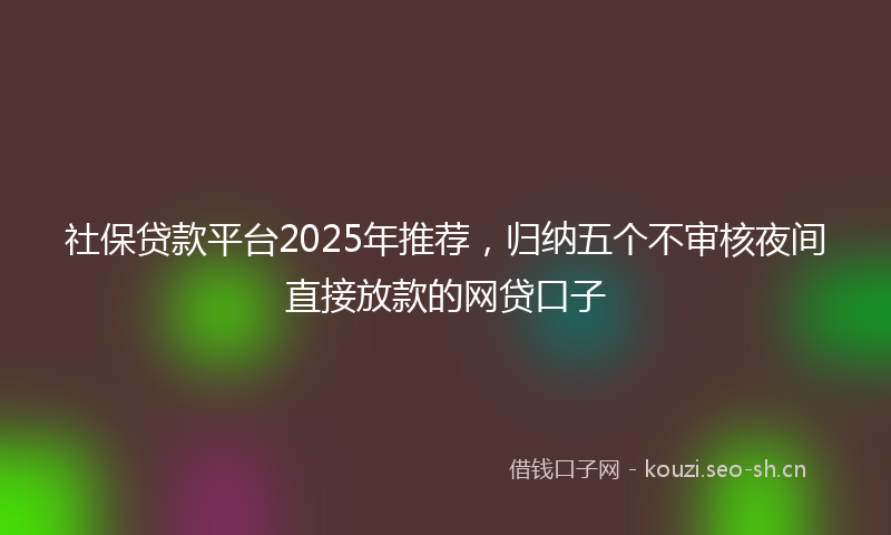 社保贷款平台2025年推荐，归纳五个不审核夜间直接放款的网贷口子