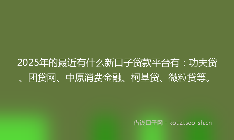 2025年的最近有什么新口子贷款平台有：功夫贷、团贷网、中原消费金融、柯基贷、微粒贷等。