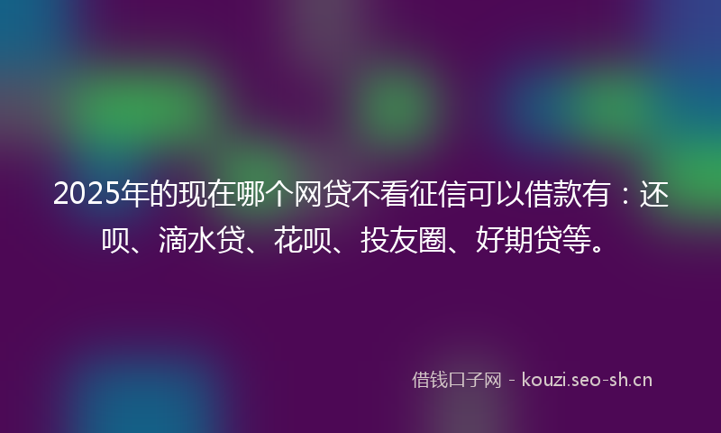 2025年的现在哪个网贷不看征信可以借款有：还呗、滴水贷、花呗、投友圈、好期贷等。