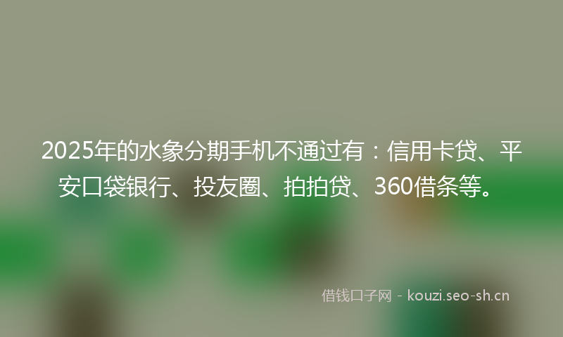 2025年的水象分期手机不通过有：信用卡贷、平安口袋银行、投友圈、拍拍贷、360借条等。