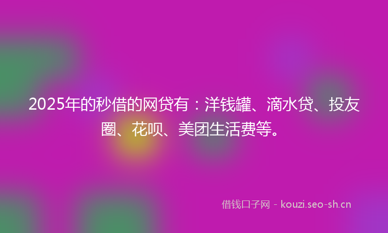 2025年的秒借的网贷有：洋钱罐、滴水贷、投友圈、花呗、美团生活费等。