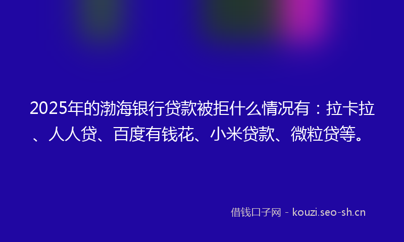 2025年的渤海银行贷款被拒什么情况有：拉卡拉、人人贷、百度有钱花、小米贷款、微粒贷等。