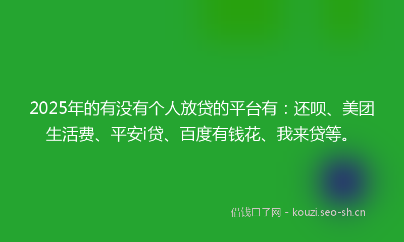 2025年的有没有个人放贷的平台有：还呗、美团生活费、平安i贷、百度有钱花、我来贷等。