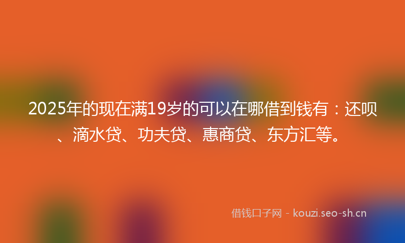 2025年的现在满19岁的可以在哪借到钱有：还呗、滴水贷、功夫贷、惠商贷、东方汇等。