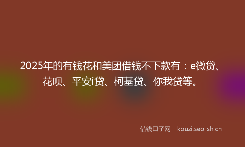2025年的有钱花和美团借钱不下款有：e微贷、花呗、平安i贷、柯基贷、你我贷等。