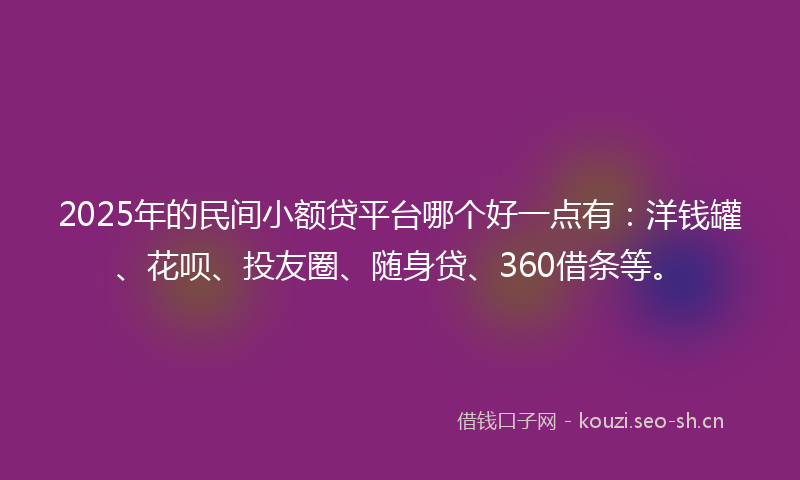 2025年的民间小额贷平台哪个好一点有：洋钱罐、花呗、投友圈、随身贷、360借条等。