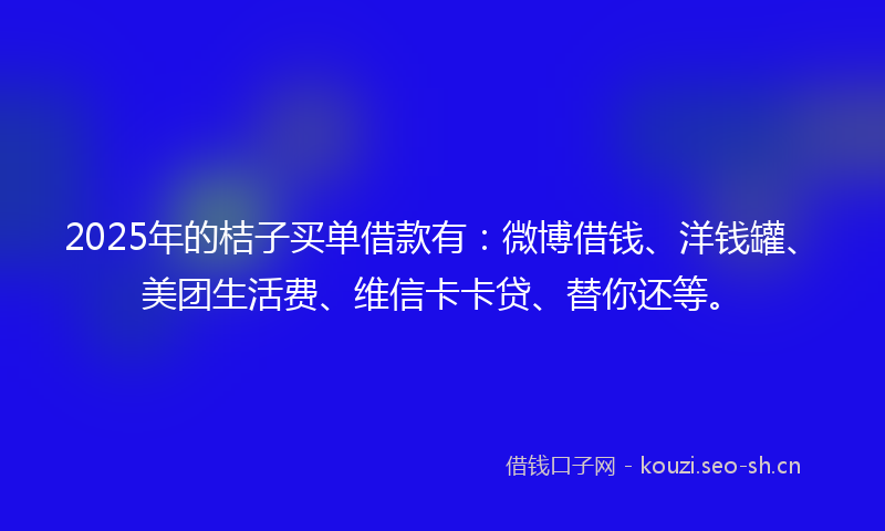 2025年的桔子买单借款有：微博借钱、洋钱罐、美团生活费、维信卡卡贷、替你还等。