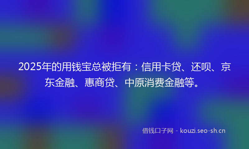 2025年的用钱宝总被拒有：信用卡贷、还呗、京东金融、惠商贷、中原消费金融等。