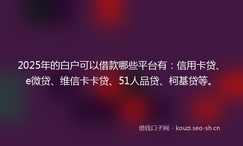 2025年的白户可以借款哪些平台有:信用卡贷、e微贷、维信卡卡贷、51人品贷、柯基贷等。
