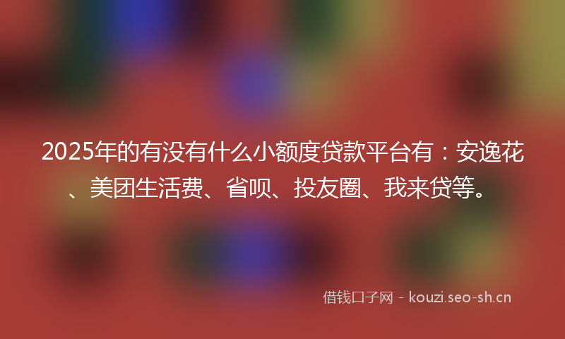 2025年的有没有什么小额度贷款平台有：安逸花、美团生活费、省呗、投友圈、我来贷等。