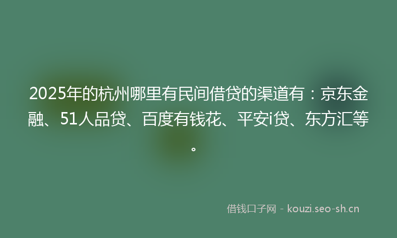 2025年的杭州哪里有民间借贷的渠道有：京东金融、51人品贷、百度有钱花、平安i贷、东方汇等。