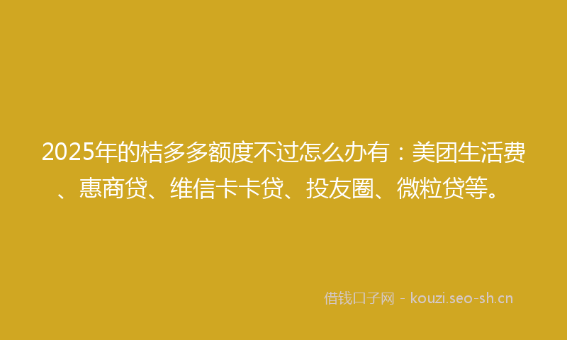 2025年的桔多多额度不过怎么办有:美团生活费、惠商贷、维信卡卡贷、投友圈、微粒贷等。