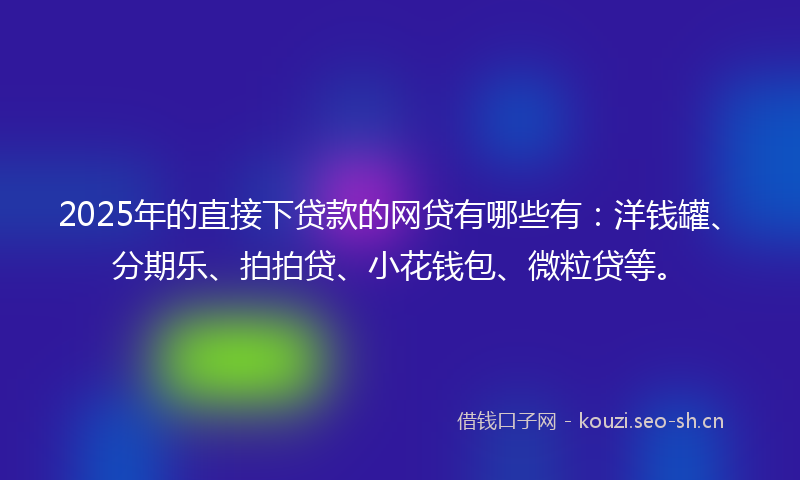 2025年的直接下贷款的网贷有哪些有：洋钱罐、分期乐、拍拍贷、小花钱包、微粒贷等。