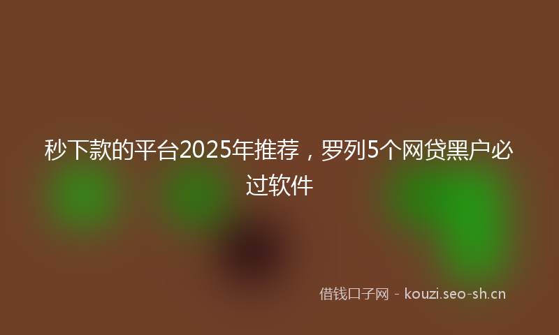 秒下款的平台2025年推荐，罗列5个网贷黑户必过软件
