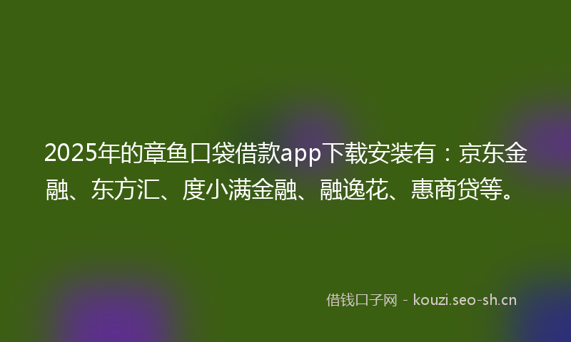 2025年的章鱼口袋借款app下载安装有：京东金融、东方汇、度小满金融、融逸花、惠商贷等。