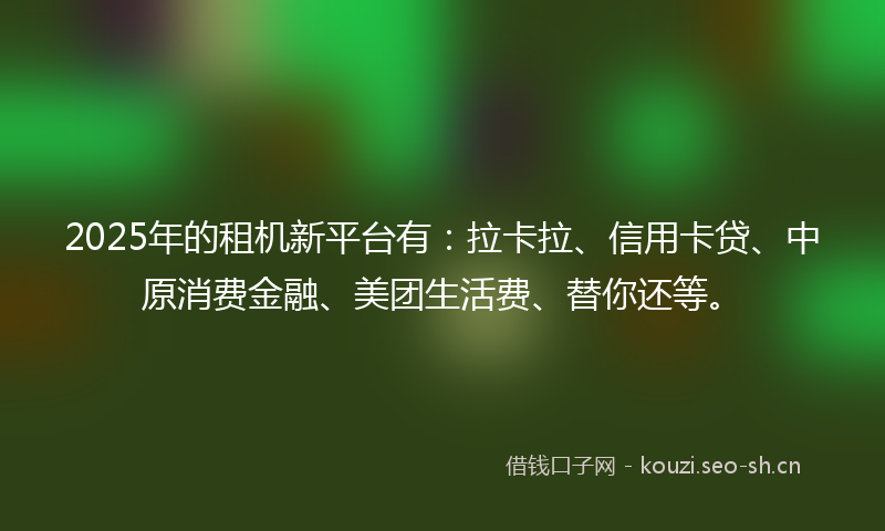 2025年的租机新平台有：拉卡拉、信用卡贷、中原消费金融、美团生活费、替你还等。