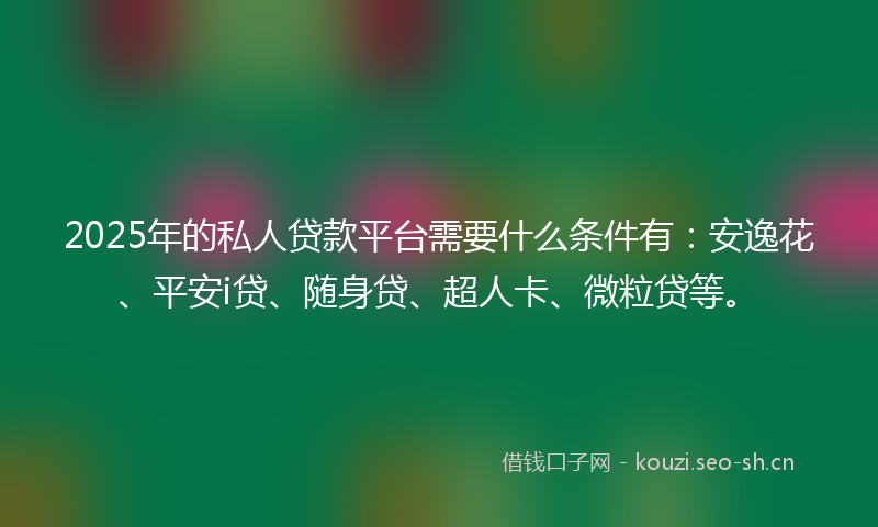 2025年的私人贷款平台需要什么条件有:安逸花、平安i贷、随身贷、超人卡、微粒贷等。