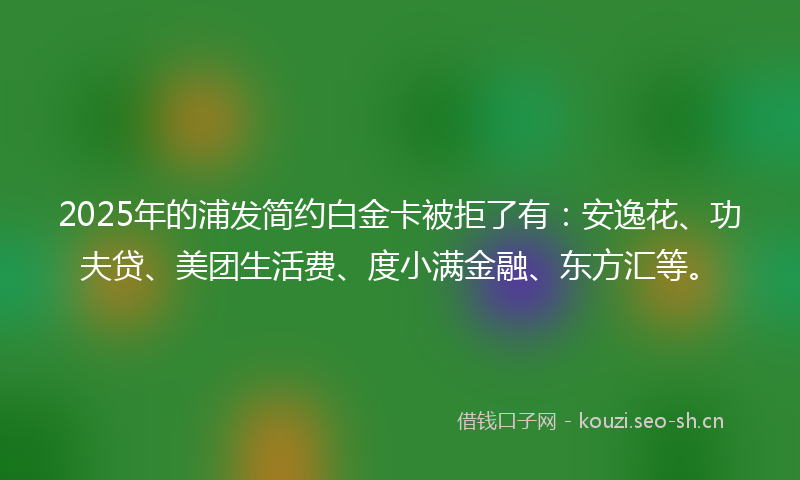 2025年的浦发简约白金卡被拒了有：安逸花、功夫贷、美团生活费、度小满金融、东方汇等。