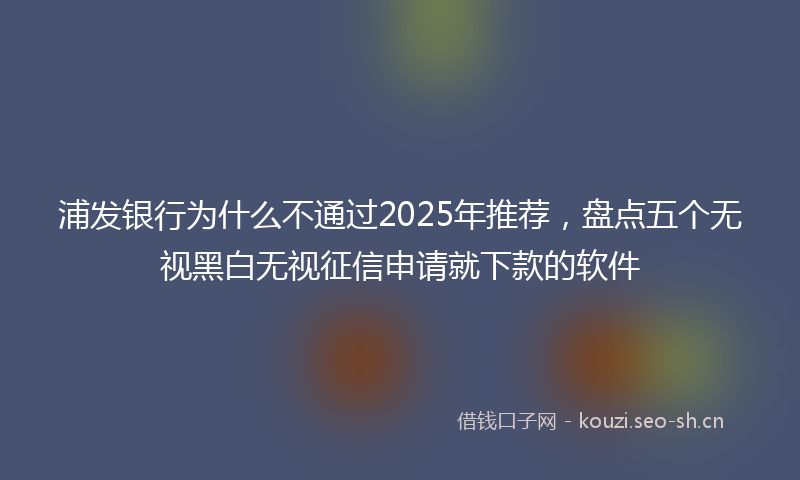 浦发银行为什么不通过2025年推荐，盘点五个无视黑白无视征信申请就下款的软件