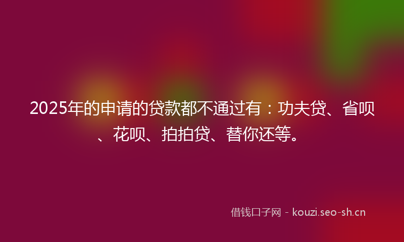 2025年的申请的贷款都不通过有：功夫贷、省呗、花呗、拍拍贷、替你还等。