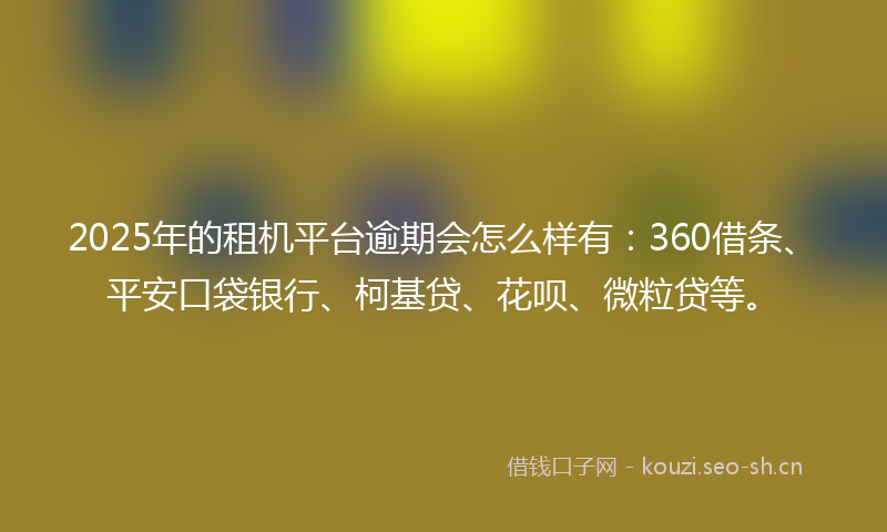 2025年的租机平台逾期会怎么样有：360借条、平安口袋银行、柯基贷、花呗、微粒贷等。